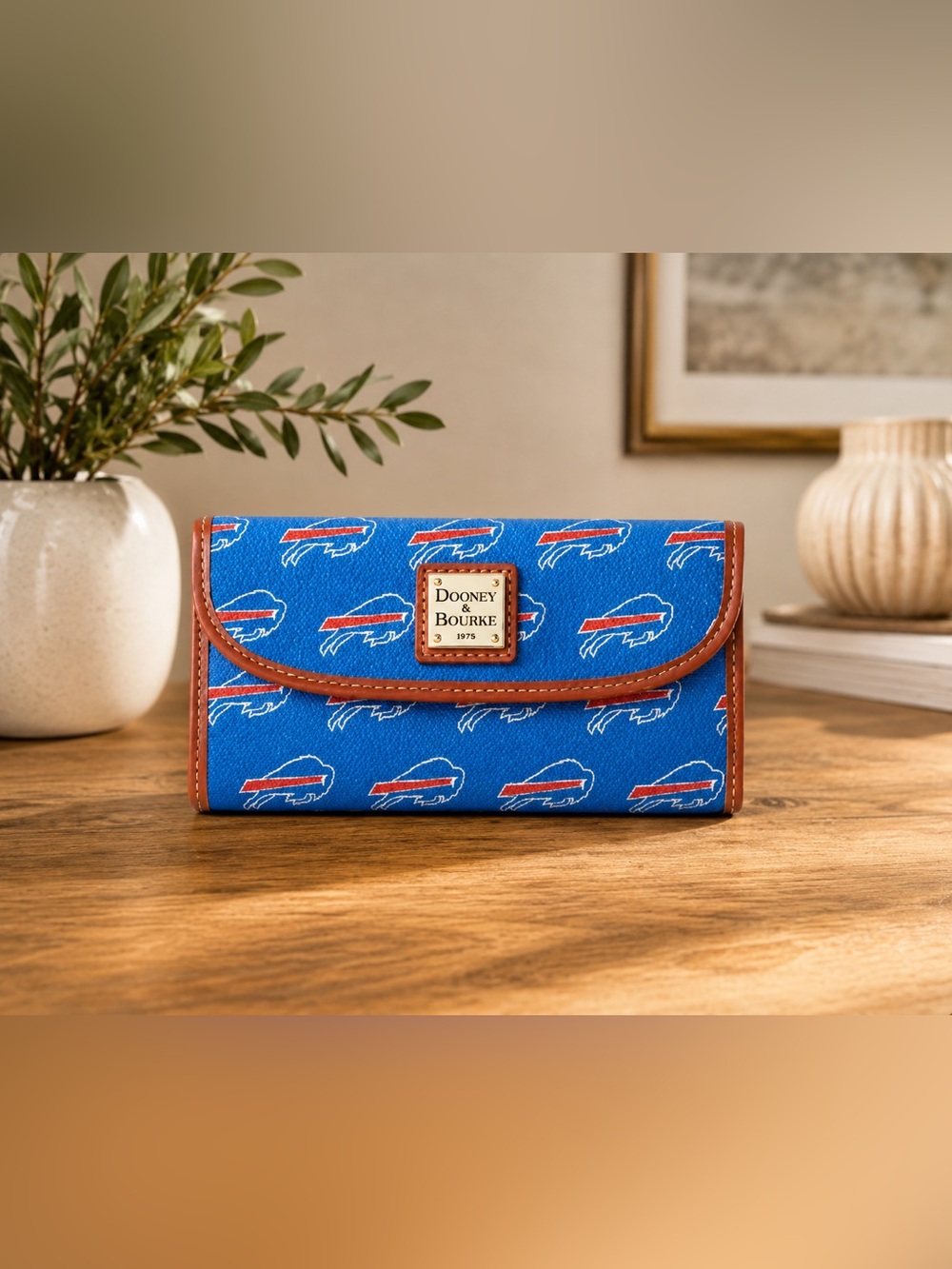 Dooney & Bourke NFL Buffalo Bills Continental Wallet Clutch Blue Leather NIB